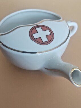 Vintage Porcelain Invalid Feeder Cup Medical Aid Red Cross Made in Germany
